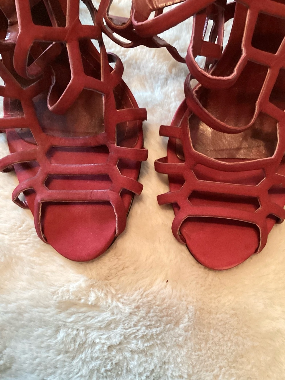 SCHUTZ Juliana Burgundy Strappy Cage Heeled Stiletto Sandals - Size EU39 - Picture 4 of 8